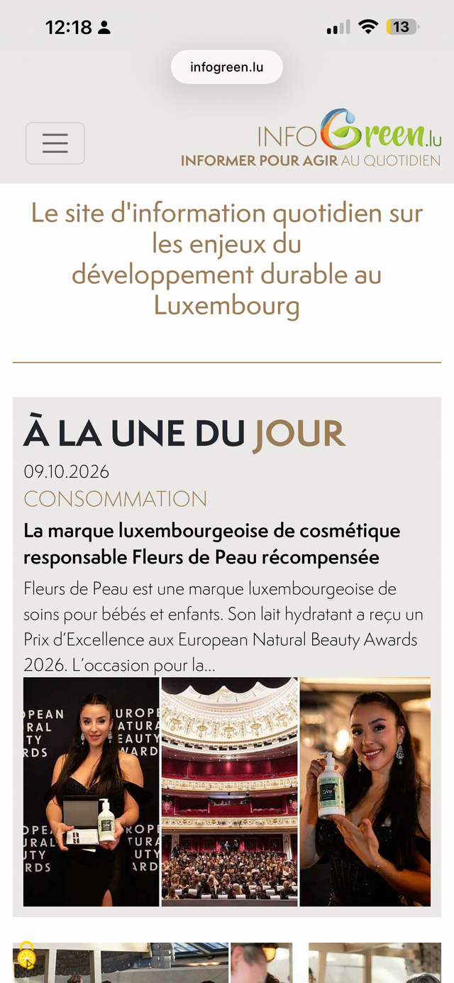Fleurs de Peau à la une d'Infogreen le 9 octobre 2026